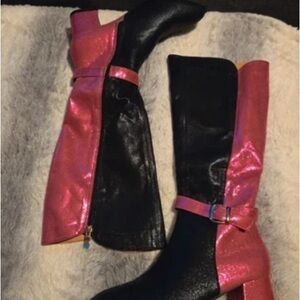 Elegant Pink and Black Heeled Boots